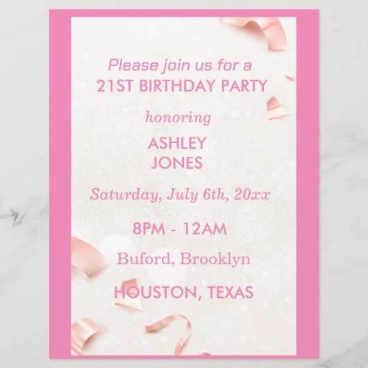 21. Geburtstag Rose Gold pink | PARTY EINLADUNG Flyer (Vorne)