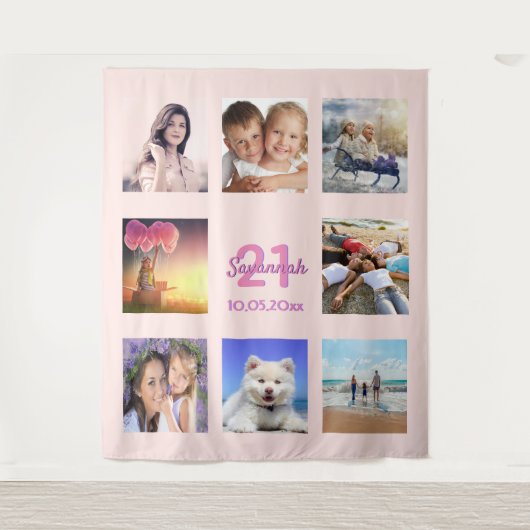 21. Geburtstag Rose Gold Rosa Foto Collage Wandteppich (Vorderseite)