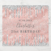 21. Geburtstag Rose Gold Silber Tropfen Schaumweinetikett (Einzelnes Label)