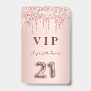 21. Geburtstag Rose Gold Tropfen rosa VIP Pass Ausweis