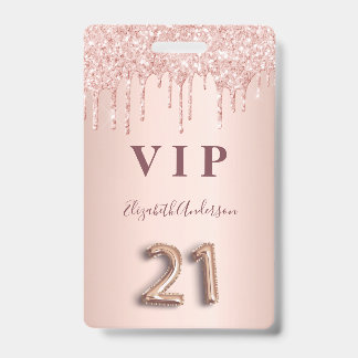 21. Geburtstag Rose Gold Tropfen rosa VIP Pass Ausweis