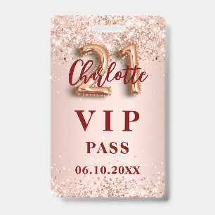 21. Geburtstag Rose Gold Vip Party Pass Ausweis