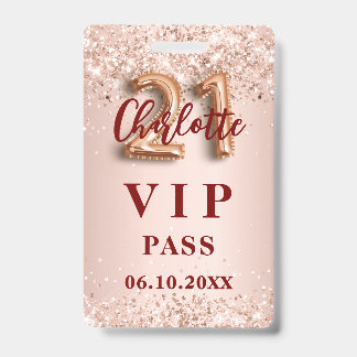 21. Geburtstag Rose Gold Vip Party Pass Ausweis