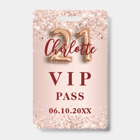 21. Geburtstag Rose Gold Vip Party Pass Ausweis (Front)