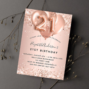 21. Geburtstag Rose Goldballons Luxus Einladung