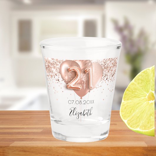 21. Geburtstag Rose Goldballons Name Schnapsglas