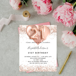 21. Geburtstag Rose Goldballons Weißchic