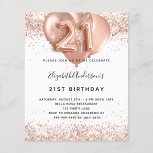 21. Geburtstag Rose Goldballons Weißes Budget Flyer