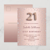 21. Geburtstag Rose Golddiamanten Ballonskript Postkarte (Vorne/Hinten)