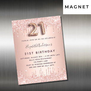 21. Geburtstag rose-goldene Glitter-Einladung Magn Magnetkarte