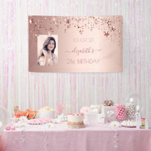 21. Geburtstag Rose Goldene Sterne Foto Banner
