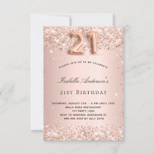 21. Geburtstag rose-goldener Blush-Glitter Einladung