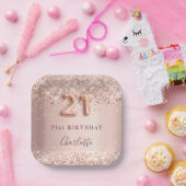 21. Geburtstag Rose Goldrot Glitzer Name Pappteller (Party)