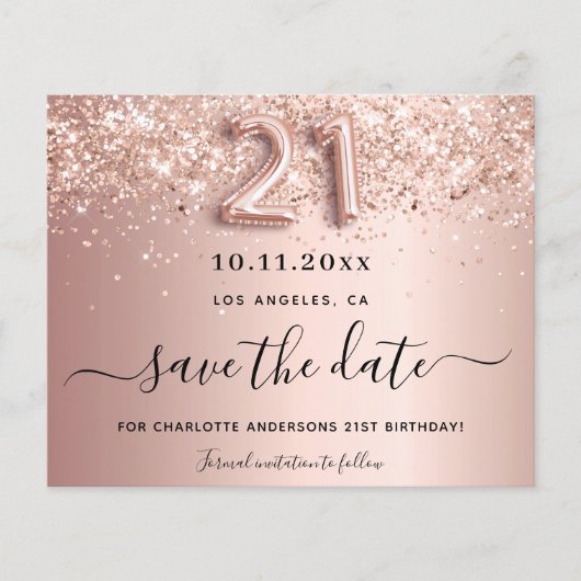 21. Geburtstag Rose Goldrot Save the Date (Vorderseite)