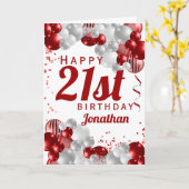 21. Geburtstag Rote Balloons Karte (Gelbe Blume)