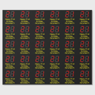 21. Geburtstag: Rote digitale Uhr Stil "21" + Name Geschenkpapier