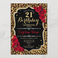 21. Geburtstag - Rote Rosen Leopard Print