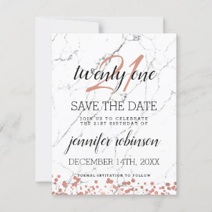 21. Geburtstag Save the Date Rose Gold Marmor