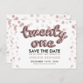 21. Geburtstag Save the Date Rose Goldballons Ankündigungspostkarte (Vorne/Hinten)