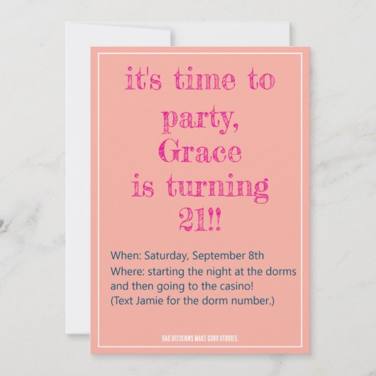 21. Geburtstag schlechte Entscheidungen Einladung (Vorderseite)