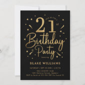 21. Geburtstag Schwarz Gold Einladung (Vorderseite)