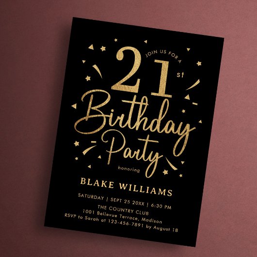 21. Geburtstag Schwarz Gold Einladung