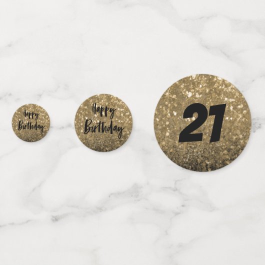 21. Geburtstag Schwarz-Gold-Glitzer Konfetti (Vorderseiten)