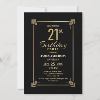 21. Geburtstag Schwarz-Gold-Party Einladung