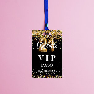 21. Geburtstag Schwarz Gold VIP Party Pass Ausweis