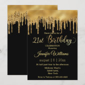 21. Geburtstag schwarz golden tropfen Glitzer chic Einladung (Vorne/Hinten)