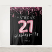 21. Geburtstag Schwarz-Rosa Foto Hintergrund Wandteppich (Vorderseite)