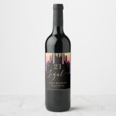 21. Geburtstag Schwarz-Rosa-Glitzer Tropfen legal Weinetikett (Vorderseite)