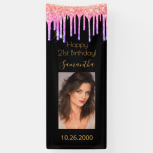 21. Geburtstag Schwarz-Rosa-Tropfen Foto Banner