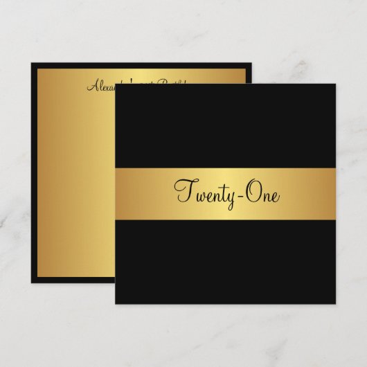 21. Geburtstag Schwarz und Gelb Gold Einladung (Vorne/Hinten)
