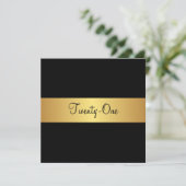 21. Geburtstag Schwarz und Gelb Gold Einladung (Stehend Vorderseite)