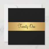 21. Geburtstag Schwarz und Gelb Gold Einladung (Vorderseite)