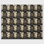 21. Geburtstag Schwarz und Gold Glitzer Ballons Geschenkpapier (Flach)