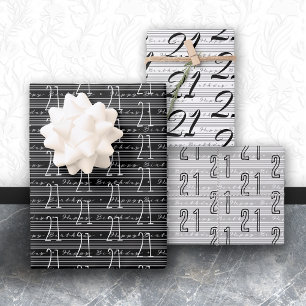 21. Geburtstag Schwarz-weiße Typografie-Zahlen Geschenkpapier Set
