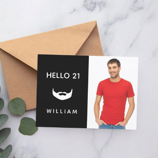 21. Geburtstag Schwarz-weißer Bart Spaß Typ Männer Einladung
