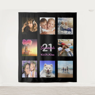 21. Geburtstag schwarze Fotocollage Wandteppich