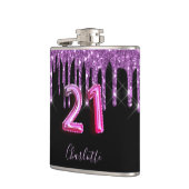 21. Geburtstag schwarze lila Glitzer-Skriptfreunde Flachmann (Links)