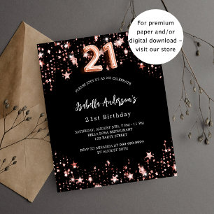 21. Geburtstag Schwarze Rose Gold Einladung