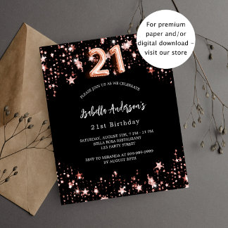 21. Geburtstag Schwarze Rose Gold Einladung