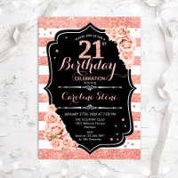 21. Geburtstag Schwarze Rose Gold und weiße Streif