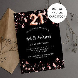 21. Geburtstag schwarze Rose Goldstars Einladung