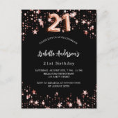21. Geburtstag schwarze Rose Goldstars Einladungspostkarte (Vorderseite)
