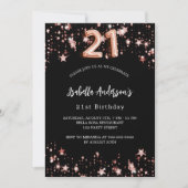 21. Geburtstag schwarze Rose Goldstars Luxus Einladung (Vorderseite)