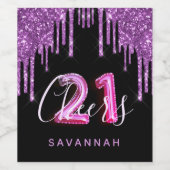 21. Geburtstag schwarzen lila Glitzer jubeln Weinetikett (Einzelnes Label)