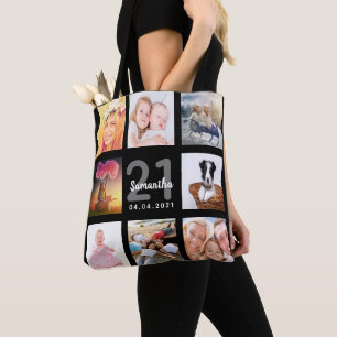 21. Geburtstag schwarzer Foto Collage Name Tasche