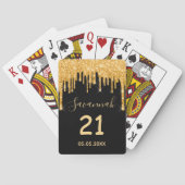 21. Geburtstag schwarzer Glitzer goldene Funkelgla Spielkarten (Rückseite)